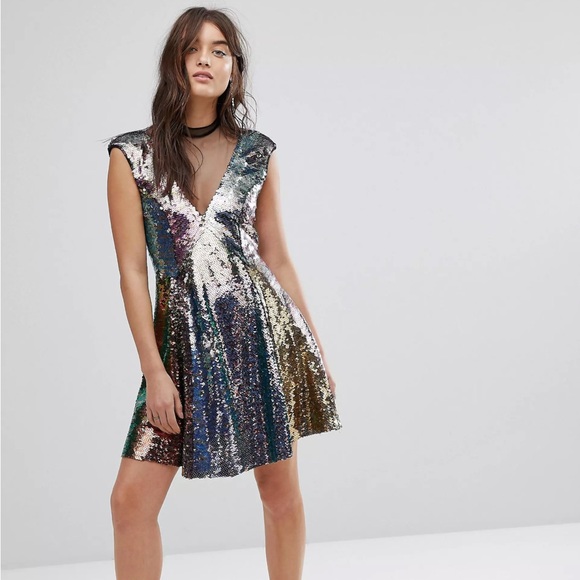 Free People Dresses & Skirts - Free People Dance Til Dawn Sequin Skater Dress Medium